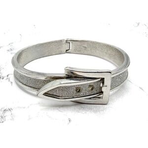 Vintage Belt Buckle Bracelet Silver Tone Faux Druzy Adjustable Bangle